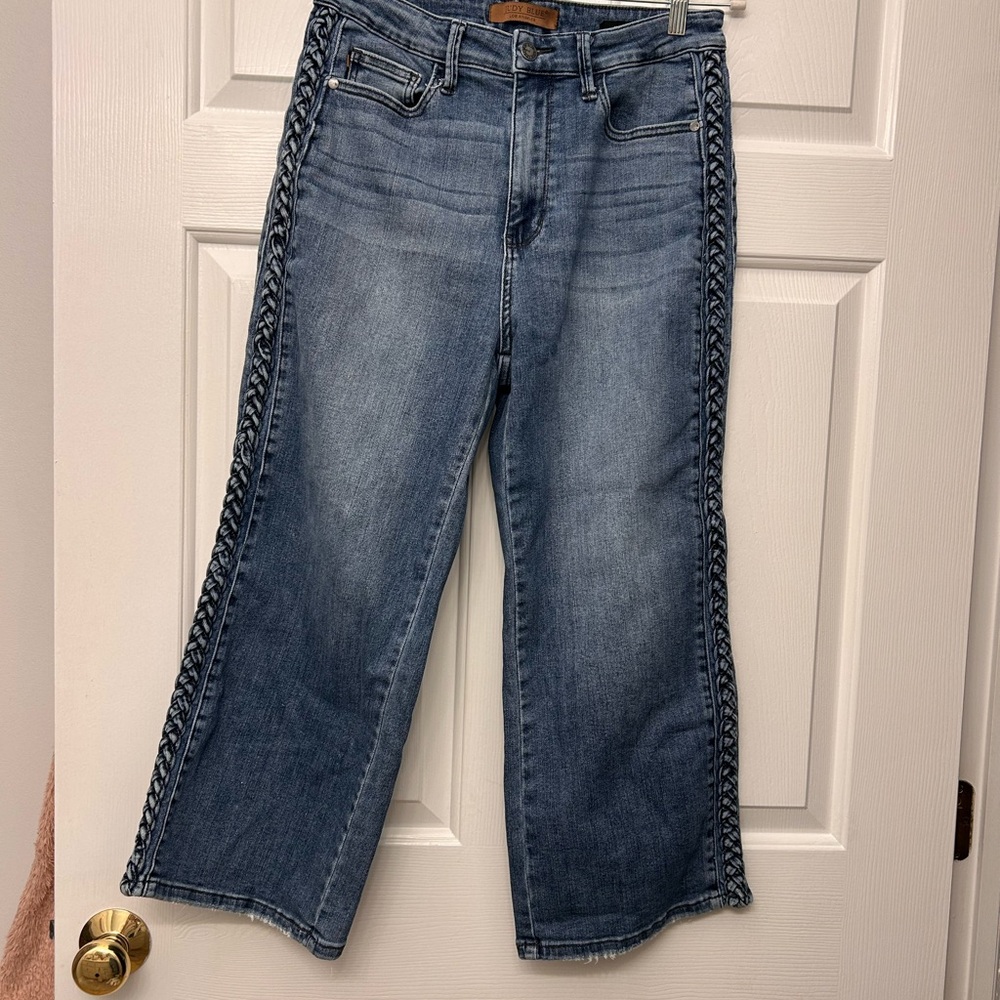 Judy Blue Wide Leg Capri Jeans with Braided Sides